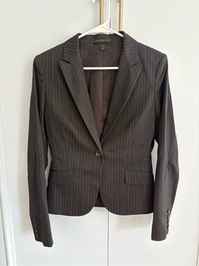 Express Pinstripe Blazer in Dark Brown with White Stripes